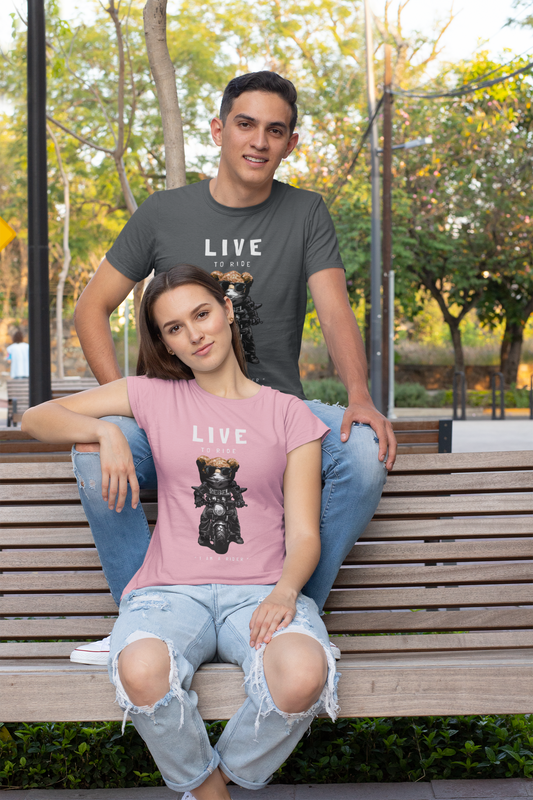 Biker Teddy Live to Ride Front - Unisex Erwachsenen Bio Baumwolle Kurzarm Shirt Creator T-Shirt 2.0 ST/St SH