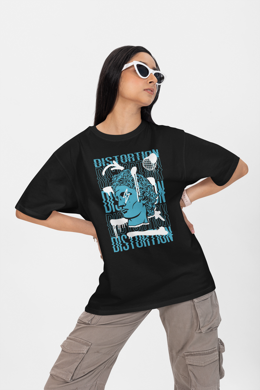 DISTORTION APOLLO VIBES Streetwear Front Print - Freestyler Organic Oversized Unisex T-Shirt Adult SH
