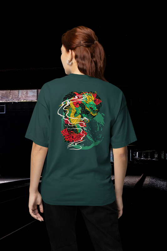 DRAGON RED FIRE Streetwear Backprint - Freestyler Organic Oversized Unisex T-Shirt Adult SH