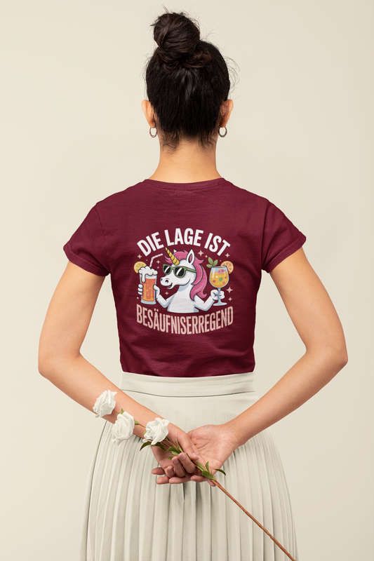 Einhorn Die Lage ist Besäufniserregend Backside - Unisex Erwachsenen Bio Creator T-Shirt SH