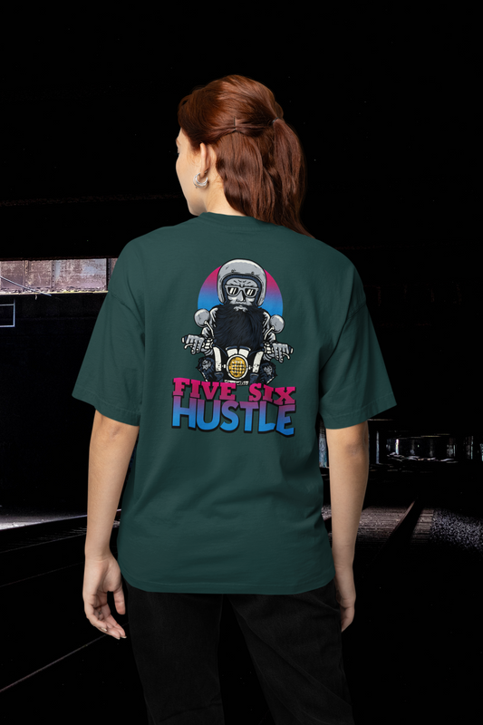 FIVE SIX HUSTLE BIKER STYLE Streetwear Backprint - Freestyler Organic Oversized Unisex T-Shirt Adult SH