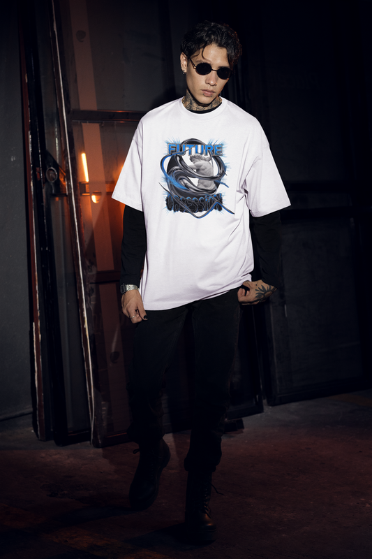 FUTURE OBSESSION CHROME STATUE Streetwear Front Print - Freestyler Organic Oversized Unisex T-Shirt Adult SH