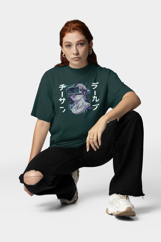 FUTURE STATUE VIRTUAL GLASSES III Streetwear Front Print - Freestyler Organic Oversized Unisex T-Shirt Adult SH