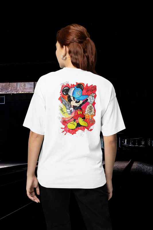 GANGSTA MOUSE BRONX SPIRIT Streetwear Backprint - Freestyler Bio Oversized Unisex T-Shirt Erwachsene SH