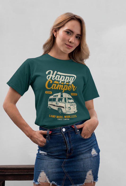 Happy Camper Camp More Front - Unisex Erwachsenen Bio Baumwolle Kurzarm Shirt Creator T-Shirt 2.0 ST/ST SK