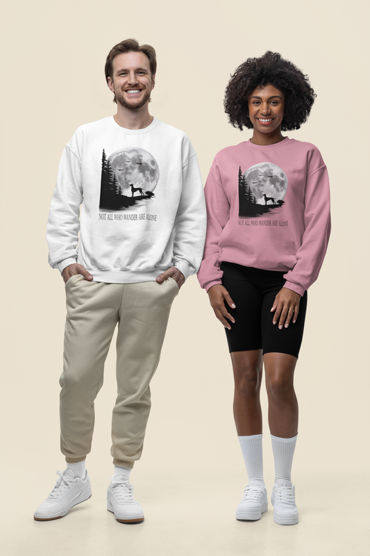 Hund Mondlandschaft NOT ALL WHO WANDER ARE ALONE Front - Unisex Erwachsenen Bio Changer Sweatshirt SH