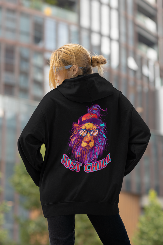 JUST CHILL NEON LION Streetwear Backside - Slammer Bio Oversized Unisex Hoodie Erwachsenen SH