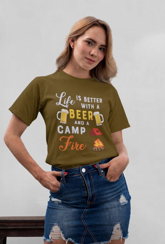 Live ist better with Beer and camp Front - Unisex Erwachsenen Bio Baumwolle Kurzarm Shirt Creator T-Shirt 2.0 ST/ST SK