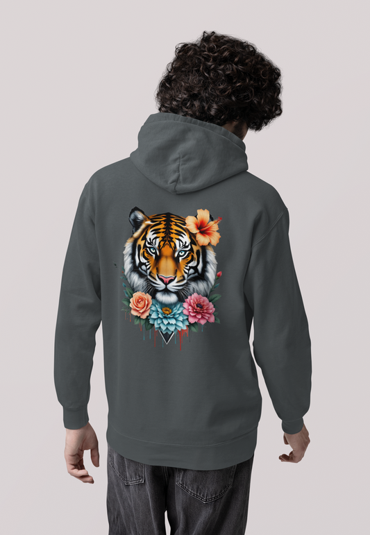 Tiger Passion in Blumen Flower Power Back - Unisex Erwachsenen Bio Organic Cruiser Hoodie 2.0 ST/ST