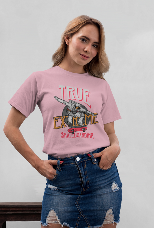 True Extreme Skateboarding Astronaut Front - Unisex Erwachsenen Bio Baumwolle Kurzarm Shirt Creator T-Shirt 2.0 ST/ST SK