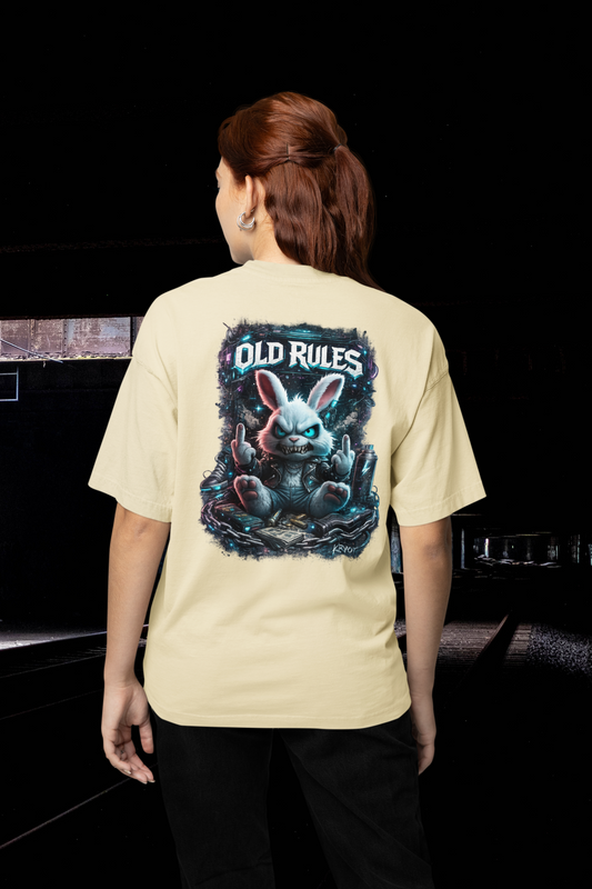 WHITE NOISE OLD RULES Cyberpunk Kryot Streetwear Backprint - Freestyler Bio Oversized Unisex T-Shirt Erwachsenen SH