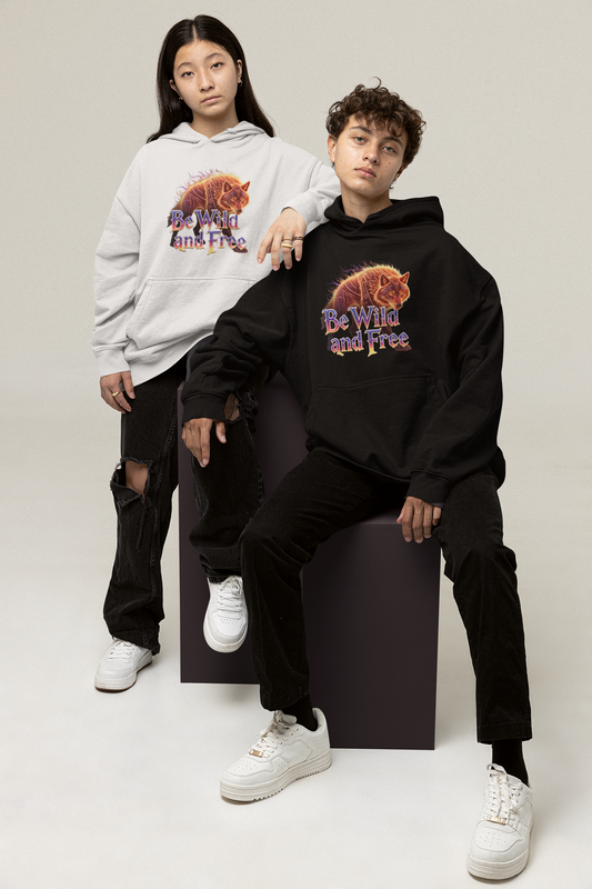 Wilder Wolf in Flammen Be Wild and Free Front - Unisex Erwachsenen Bio Slammer Oversized Hoodie ST/ST SH