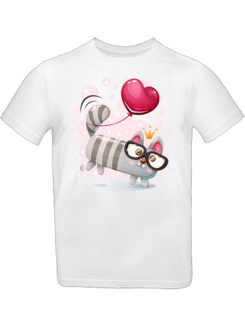 Cartoon Mini Cat with Heart Balloon T-Shirt Kids