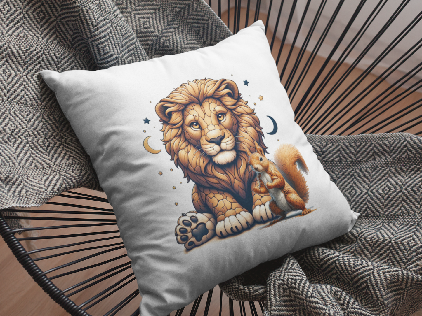 Kissen mit Inlett Loewe mit Eichhörnchen und Monde