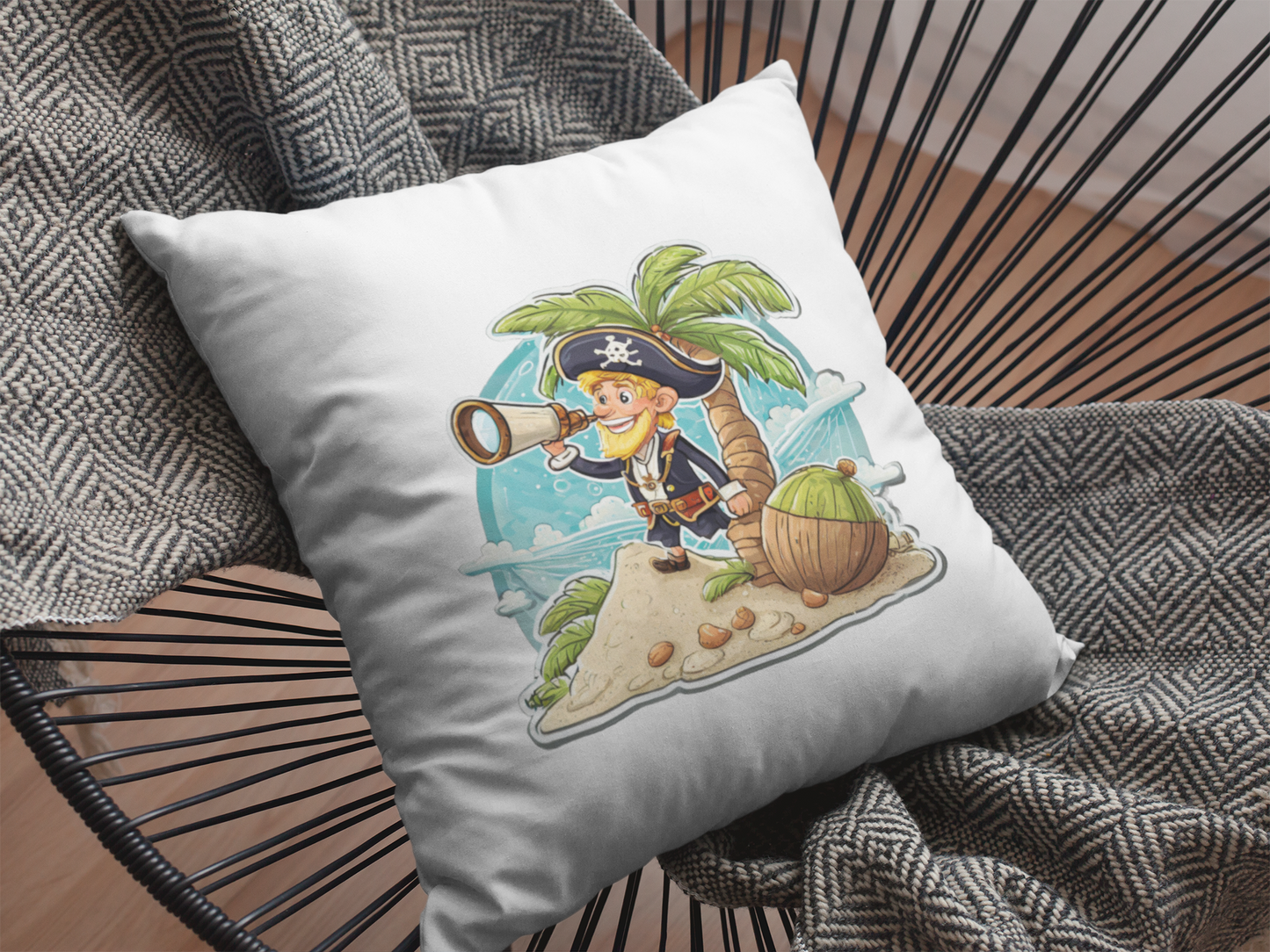 Pillow with pirate ticking