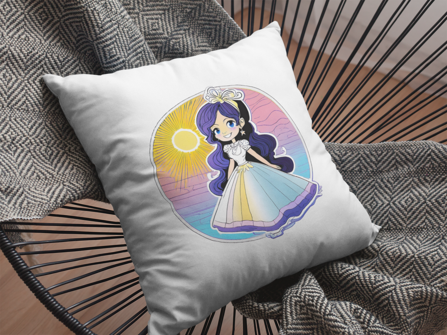 Cushion with ticking Princess Sunset with blue shimmer