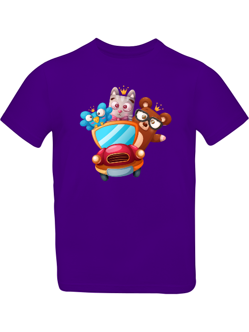 Camiseta para niños con diseño de dibujos animados, trío, pájaro, oso y gato