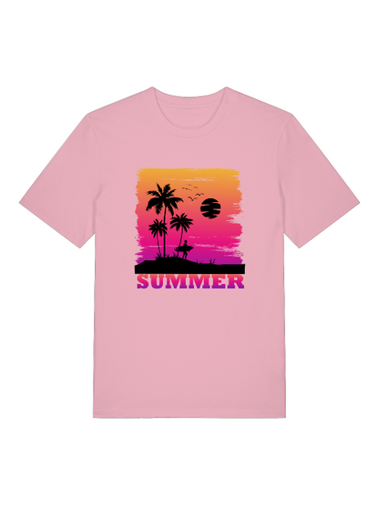 Summer Sunset Surfer Front  - Unisex Erwachsenen Bio Baumwolle Kurzarm Shirt Creator T-Shirt 2.0 ST/ST SH