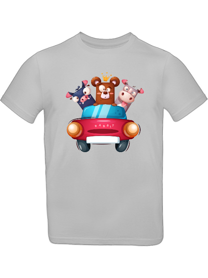 Cartoon Trio Kuh Baer Schweinchen im Auto T-Shirt Kids SK