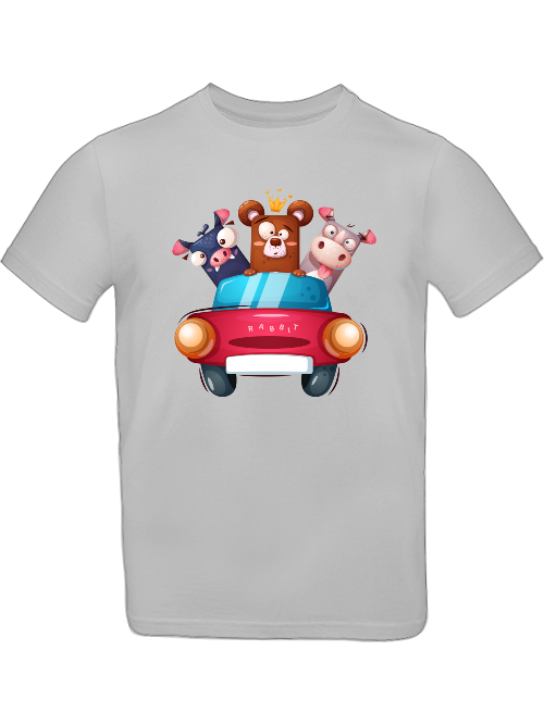 Cartoon Trio Cow Bear Piglet in Car T-Shirt Kids