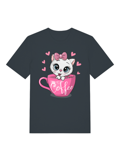 Coffee Cat Front - Unisex Erwachsenen Bio Baumwolle Kurzarm Shirt Creator T-Shirt 2.0 ST/ST SH