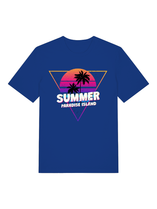 Summer Paradise Island Retro Sunset Front - Unisex Erwachsenen Bio Baumwolle Kurzarm Shirt Creator T-Shirt 2.0 ST/ST SH