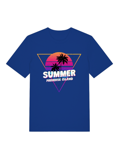 Summer Paradise Island Retro Sunset Front - Unisex Erwachsenen Bio Baumwolle Kurzarm Shirt Creator T-Shirt 2.0 ST/ST SH
