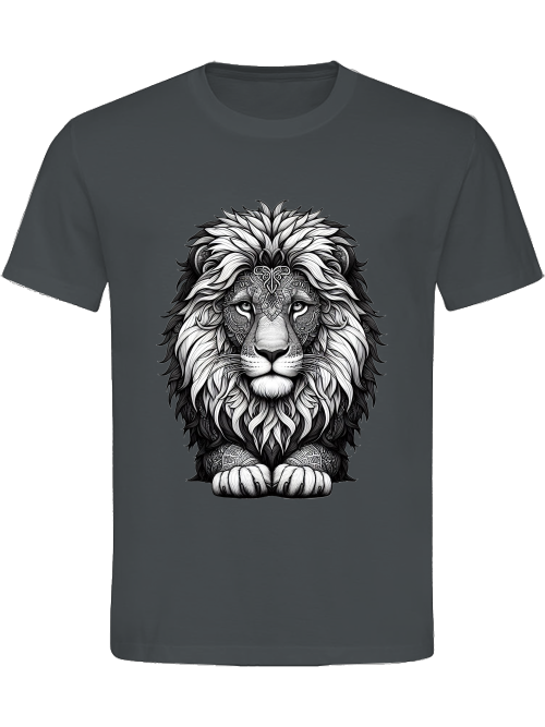 Heavy cotton t-shirt mandala lion head in gray