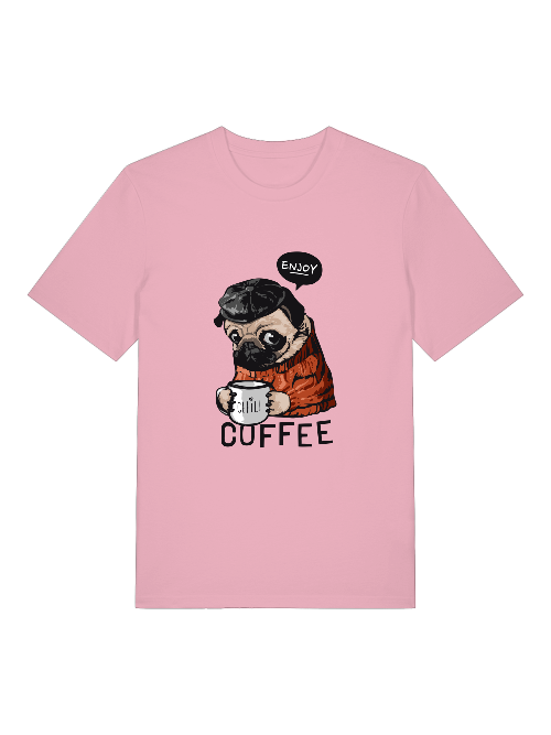 Dog enjoy coffee Chill Front - Unisex Erwachsenen Bio Baumwolle Kurzarm Shirt Creator T-Shirt 2.0 ST/ST SH