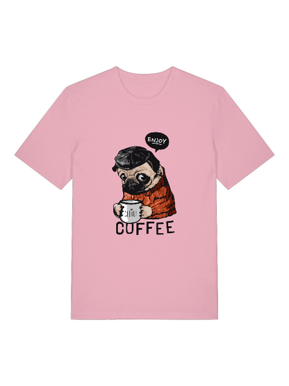 Dog enjoy coffee Chill Front - Unisex Erwachsenen Bio Baumwolle Kurzarm Shirt Creator T-Shirt 2.0 ST/ST SH