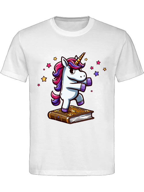 Heavy Cotton T-Shirt Unicorn dancing on book