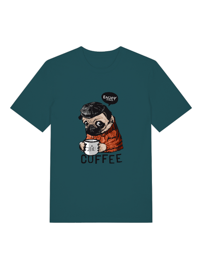 Dog enjoy coffee Chill Front - Unisex Erwachsenen Bio Baumwolle Kurzarm Shirt Creator T-Shirt 2.0 ST/ST SH