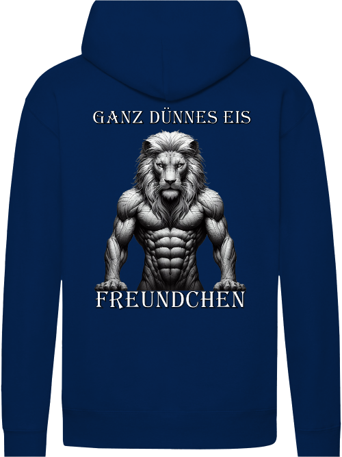 Premium Hooded Sweat Hoodie Partnershirt Löwe Ganz dünnes Eis Rückseite