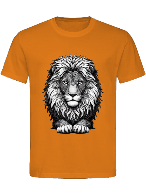 Heavy cotton t-shirt mandala lion head in gray