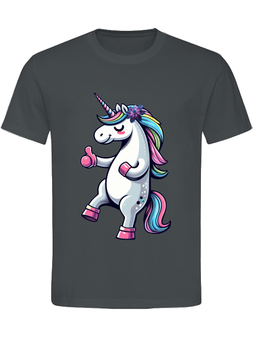 Heavy cotton t-shirt unicorn with thumbs up