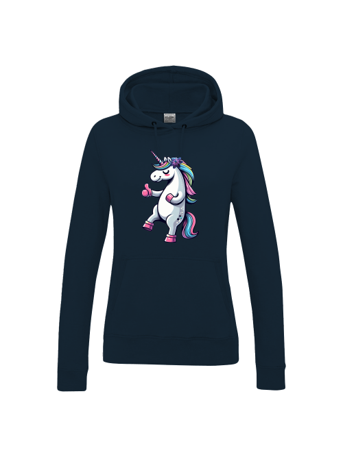 Girlie college hoodie unicorn with thumbs up