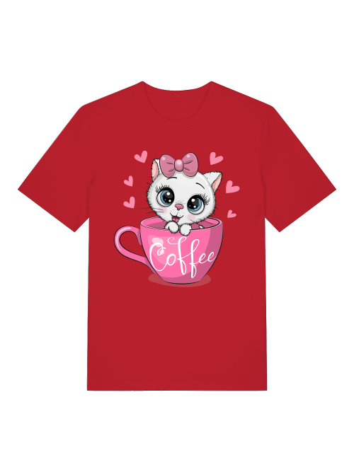 Coffee Cat Front - Unisex Erwachsenen Bio Baumwolle Kurzarm Shirt Creator T-Shirt 2.0 ST/ST SH