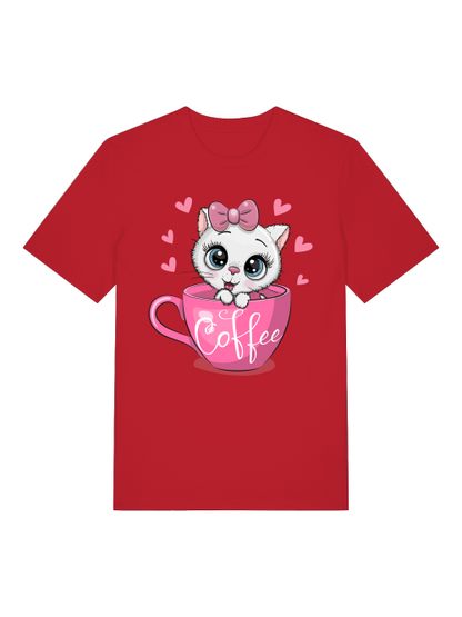 Coffee Cat Front - Unisex Erwachsenen Bio Baumwolle Kurzarm Shirt Creator T-Shirt 2.0 ST/ST SH