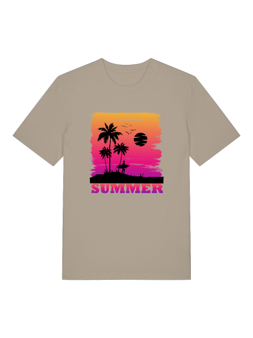 Summer Sunset Surfer Front  - Unisex Erwachsenen Bio Baumwolle Kurzarm Shirt Creator T-Shirt 2.0 ST/ST SH