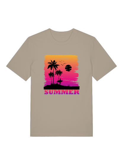 Summer Sunset Surfer Front  - Unisex Erwachsenen Bio Baumwolle Kurzarm Shirt Creator T-Shirt 2.0 ST/ST SH