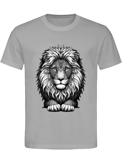 Heavy cotton t-shirt mandala lion head in gray