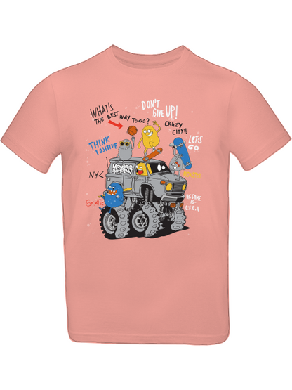 Camiseta de dibujos animados Monster Truck con amigos para niños