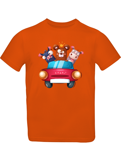 Cartoon Trio Kuh Baer Schweinchen im Auto T-Shirt Kids SK
