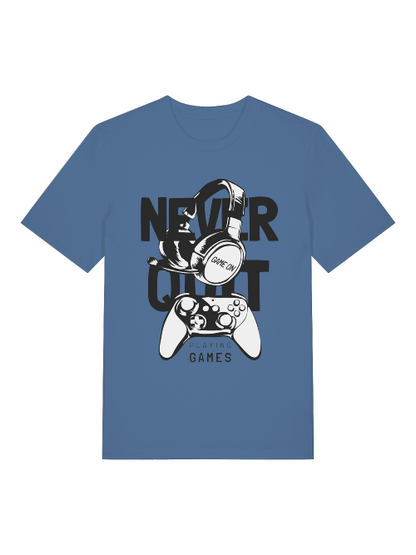 Never Quit Game on Playing Games Front - Unisex Erwachsenen Bio Baumwolle Kurzarm Shirt Creator T-Shirt 2.0 ST/ST SH
