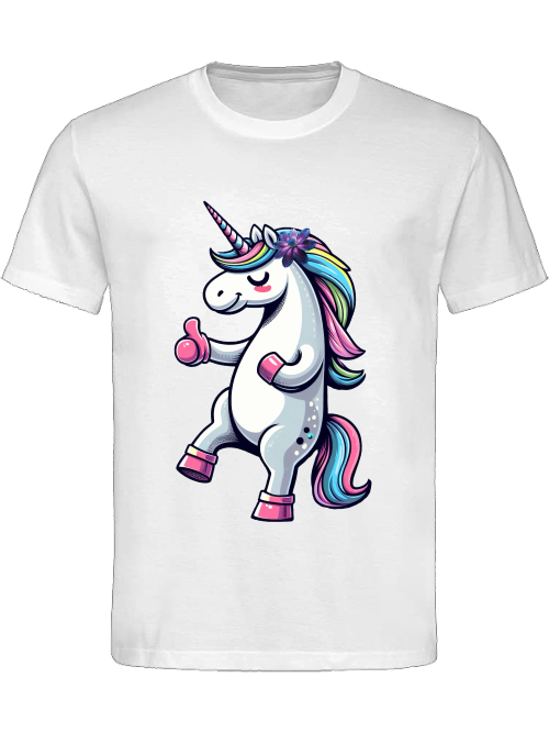 Heavy cotton t-shirt unicorn with thumbs up