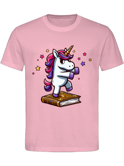 Heavy Cotton T-Shirt Unicorn dancing on book