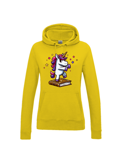 Girlie College Sudadera con capucha Unicornio baila en libro