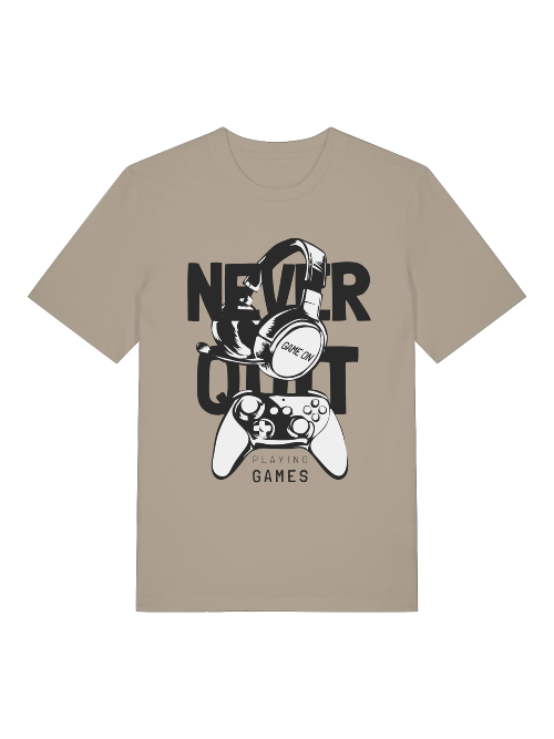 Never Quit Game on Playing Games Front - Unisex Erwachsenen Bio Baumwolle Kurzarm Shirt Creator T-Shirt 2.0 ST/ST SH