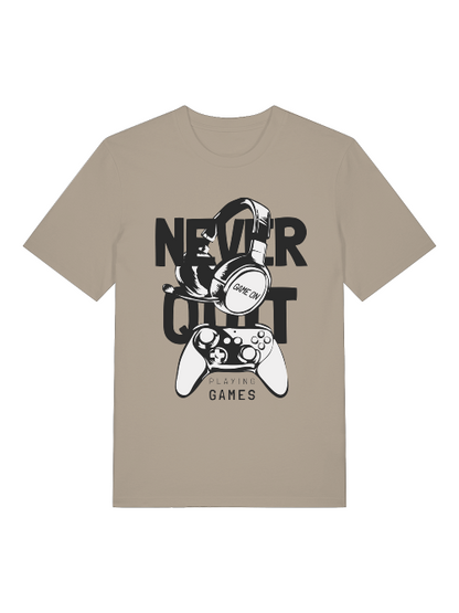 Never Quit Game on Playing Games Front - Unisex Erwachsenen Bio Baumwolle Kurzarm Shirt Creator T-Shirt 2.0 ST/ST SH