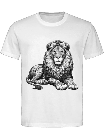 Camiseta de algodón pesado mandala león en gris